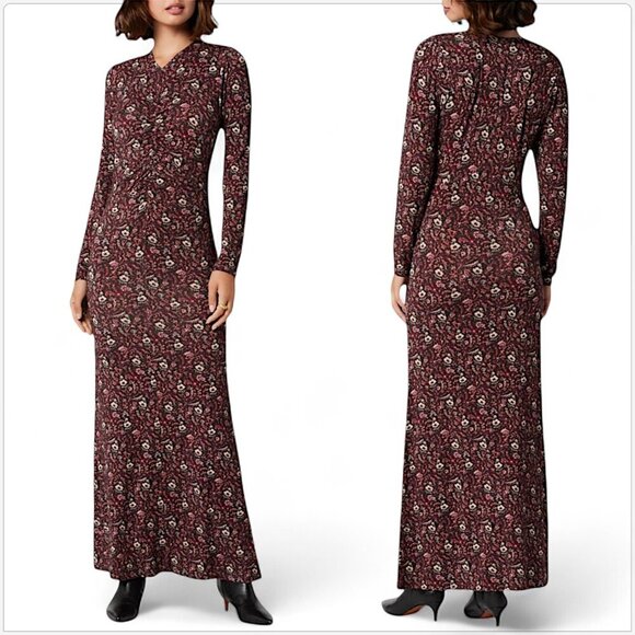 Soft Joie Marigold Maxi Midi Dress Floral Long Stretch Ruched Boho Bodycon XS - Picture 1 of 7